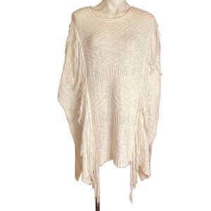 Nieman Marcus Creme winter white crochet poncho sweater kimono size L